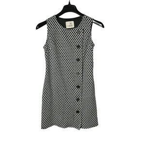 Tabitha Sleeveless Black & White Geometric Sheath Dress Size 4 Faux Button Front